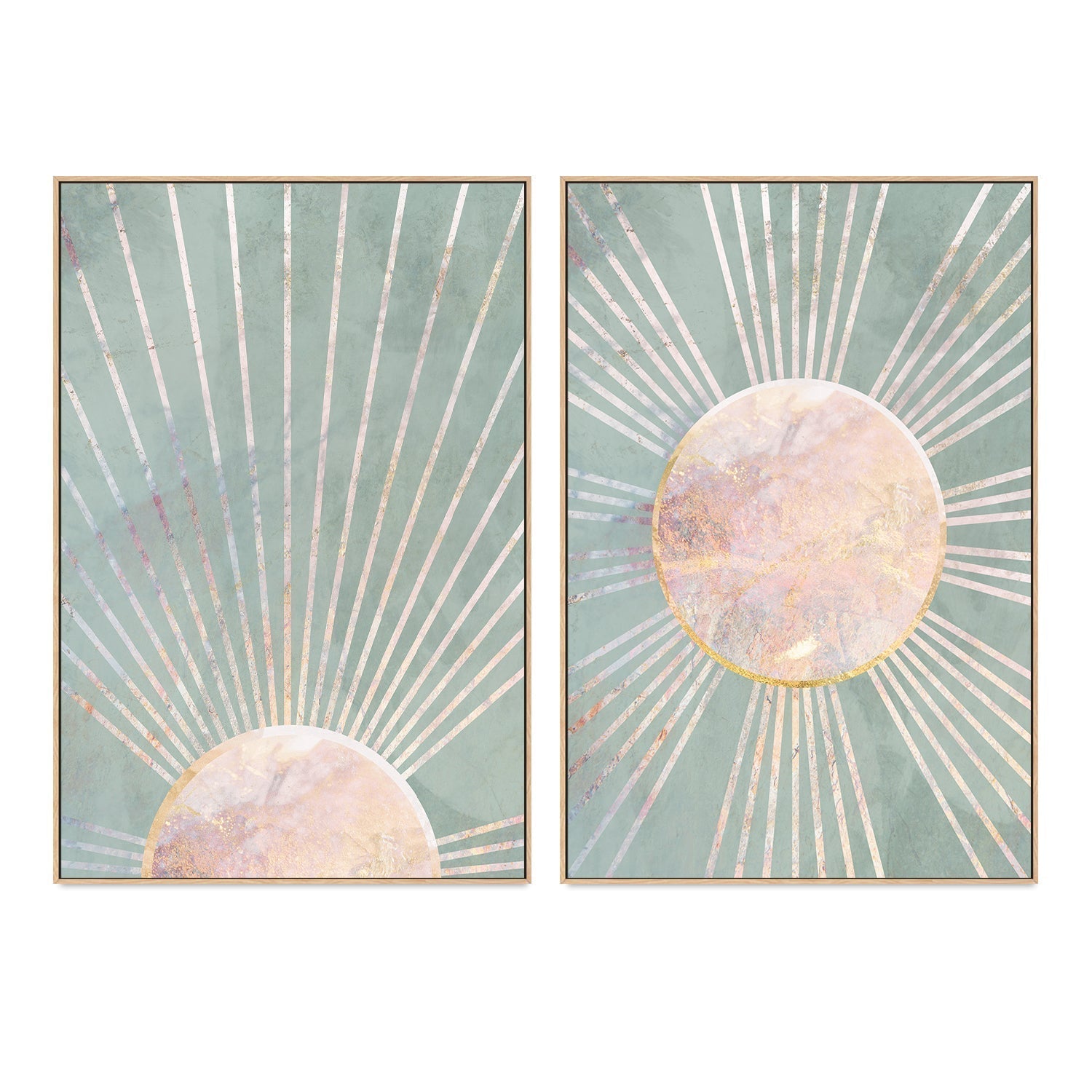 wall-art-print-canvas-poster-framed-Green Boho Sun, Style A & B, Set Of 2 , By Sarah Manovski-GIOIA-WALL-ART