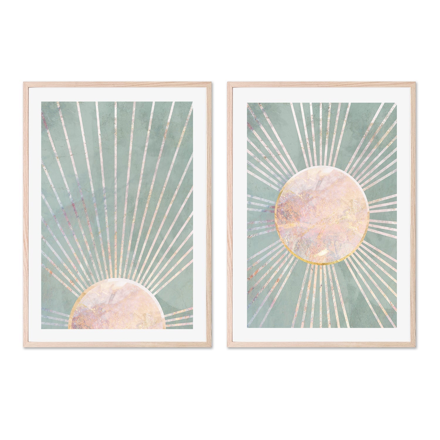 wall-art-print-canvas-poster-framed-Green Boho Sun, Style A & B, Set Of 2 , By Sarah Manovski-GIOIA-WALL-ART