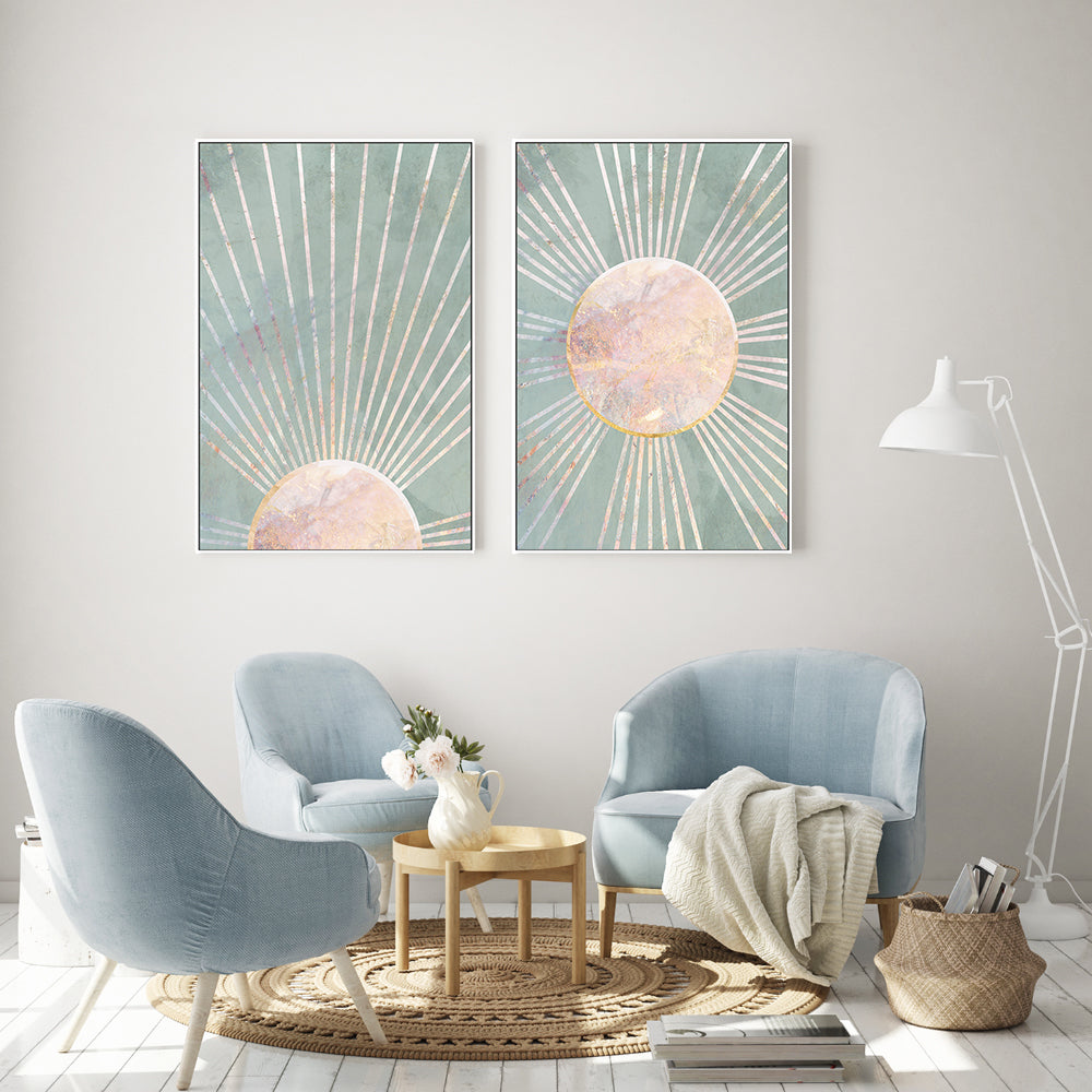 wall-art-print-canvas-poster-framed-Green Boho Sun, Style A & B, Set Of 2 , By Sarah Manovski-GIOIA-WALL-ART