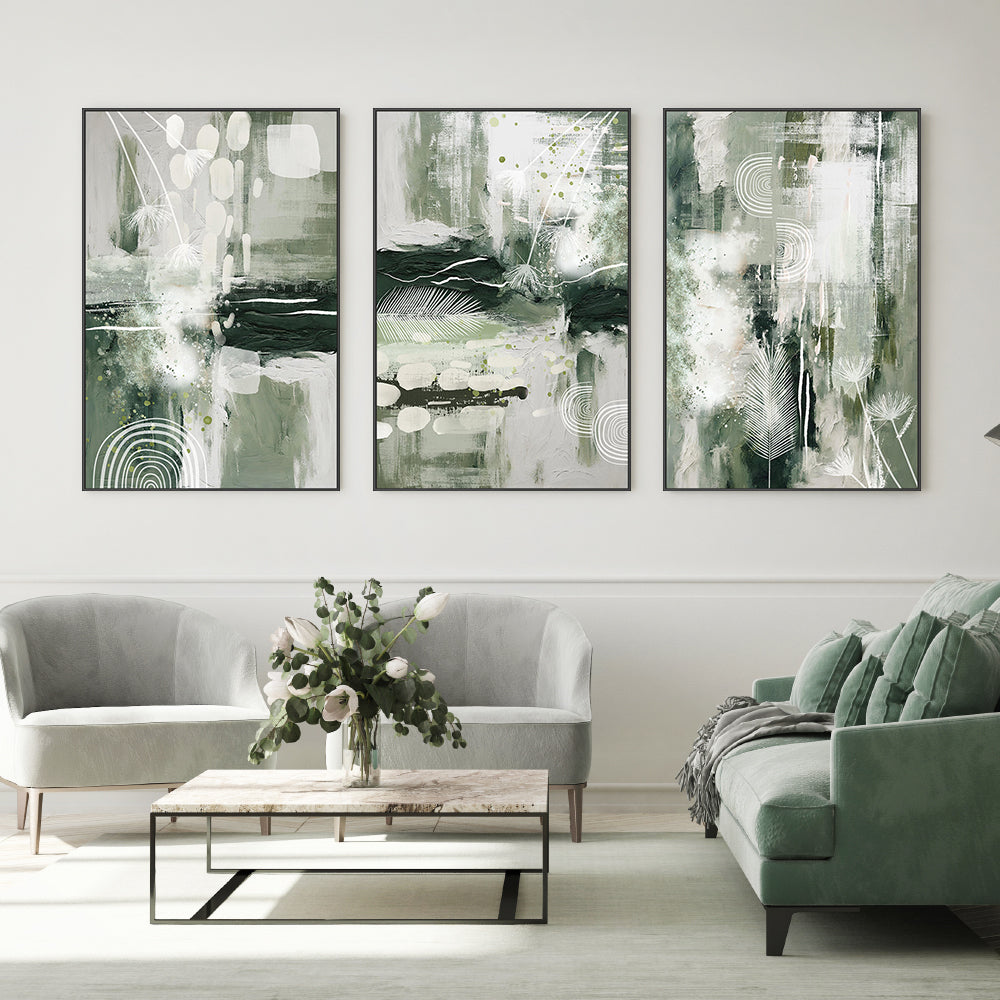 wall-art-print-canvas-poster-framed-Green Chaos, Style A, B & C, Set Of 3 , By Sally Ann Moss-2