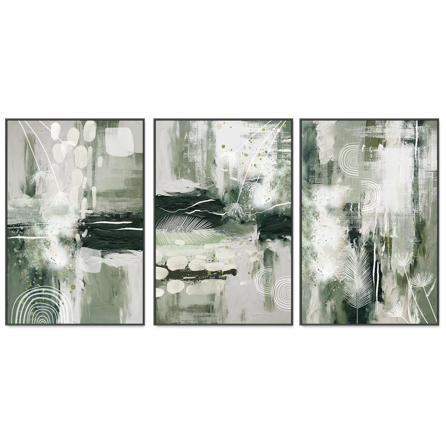 wall-art-print-canvas-poster-framed-Green Chaos, Style A, B & C, Set Of 3 , By Sally Ann Moss-3