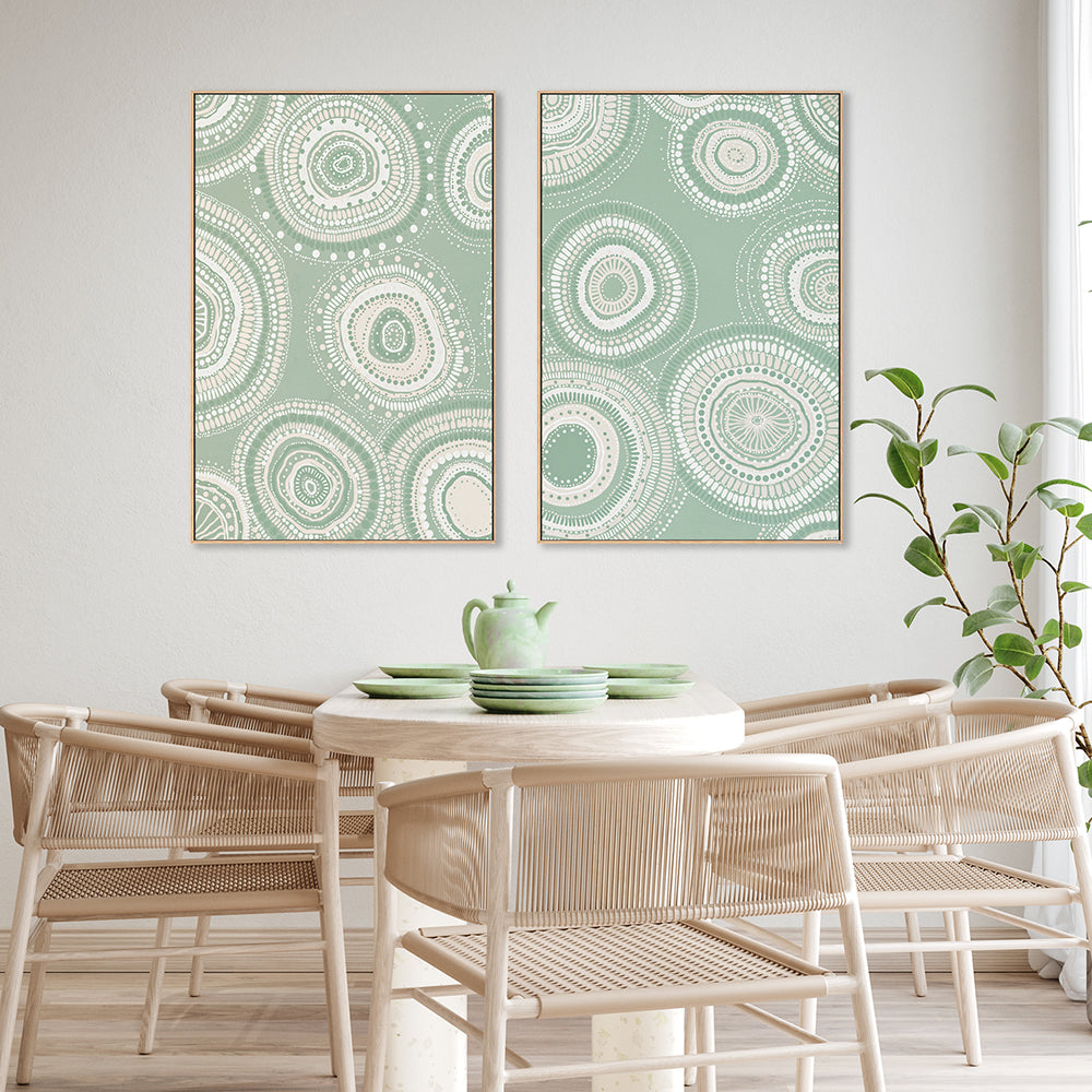 wall-art-print-canvas-poster-framed-Green Dancing Bora Rings, Style A & B, Set Of 2 , By Leah Cummins-GIOIA-WALL-ART