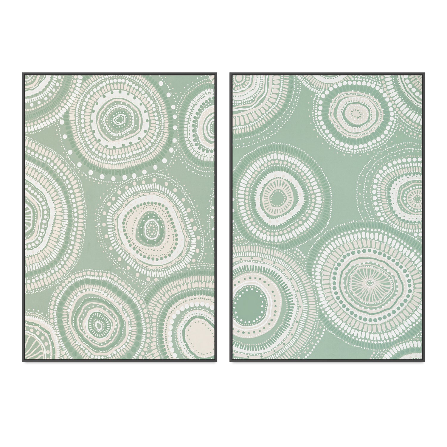 wall-art-print-canvas-poster-framed-Green Dancing Bora Rings, Style A & B, Set Of 2 , By Leah Cummins-GIOIA-WALL-ART