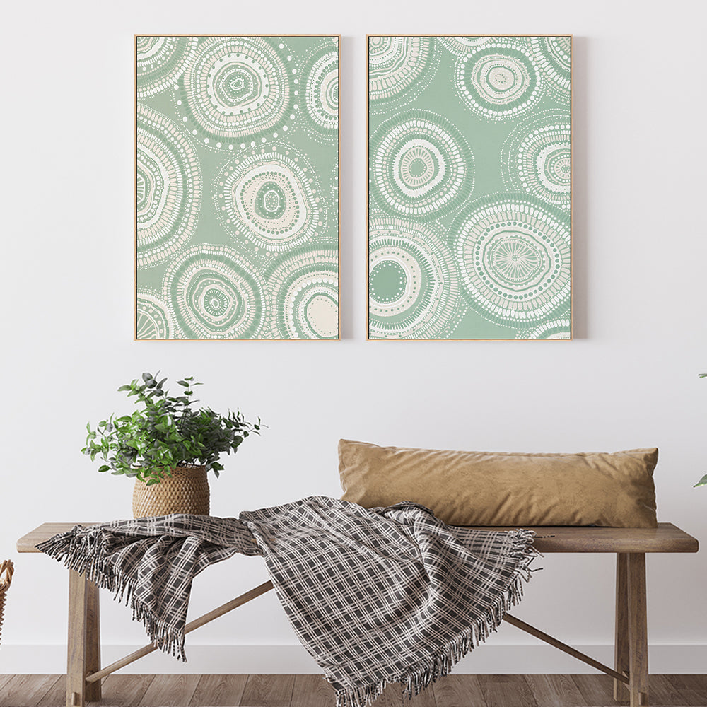 wall-art-print-canvas-poster-framed-Green Dancing Bora Rings, Style A & B, Set Of 2 , By Leah Cummins-GIOIA-WALL-ART