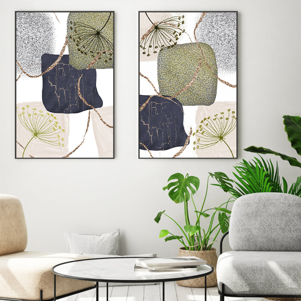 wall-art-print-canvas-poster-framed-Green Grey, Style A & B, Set Of 2 , By Sally Ann Moss-GIOIA-WALL-ART