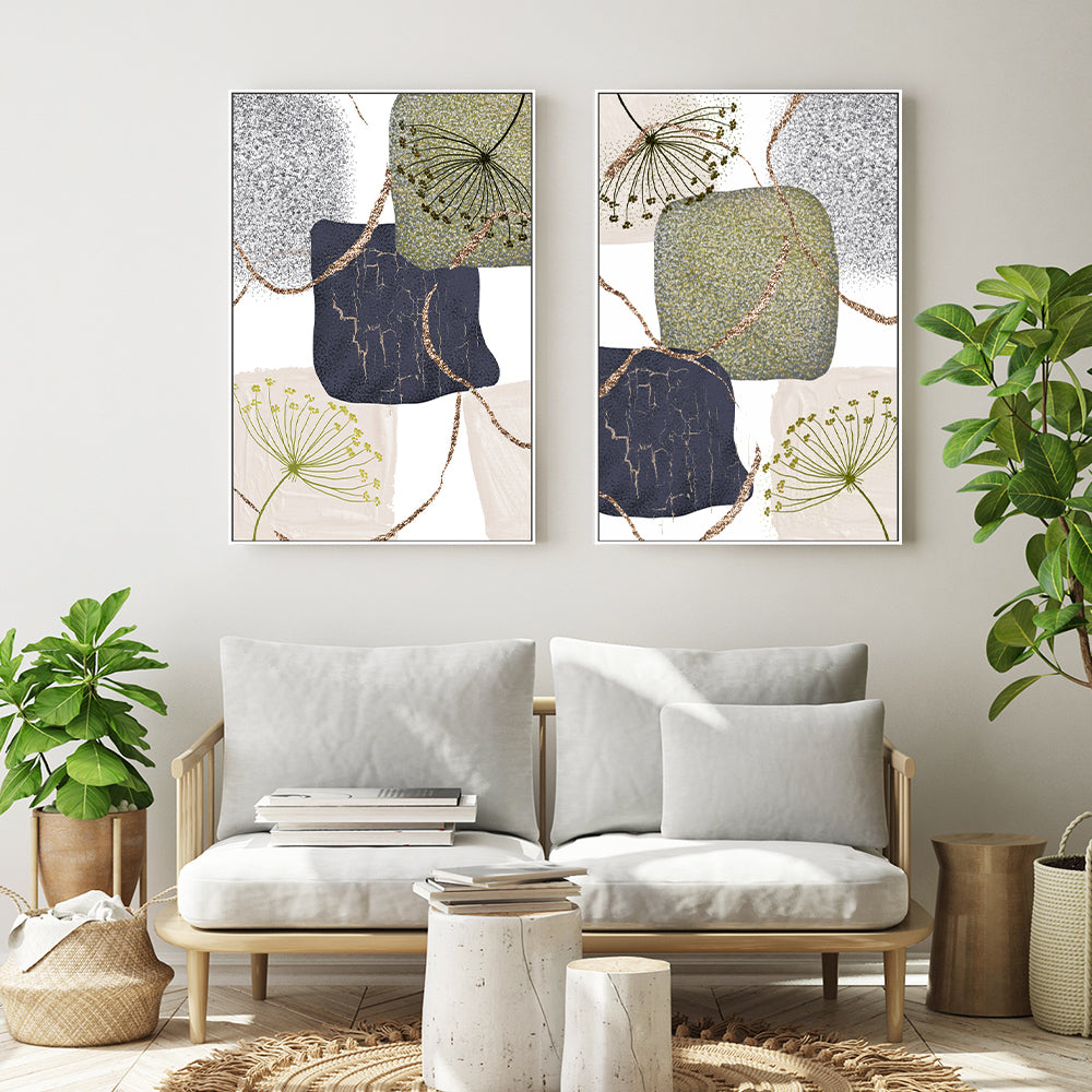 wall-art-print-canvas-poster-framed-Green Grey, Style A & B, Set Of 2 , By Sally Ann Moss-GIOIA-WALL-ART