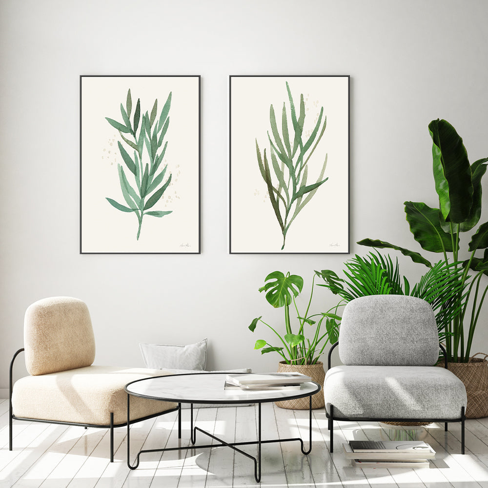 wall-art-print-canvas-poster-framed-Green Leaves, Style B & C, Set Of 2 , By Laura Horn-GIOIA-WALL-ART