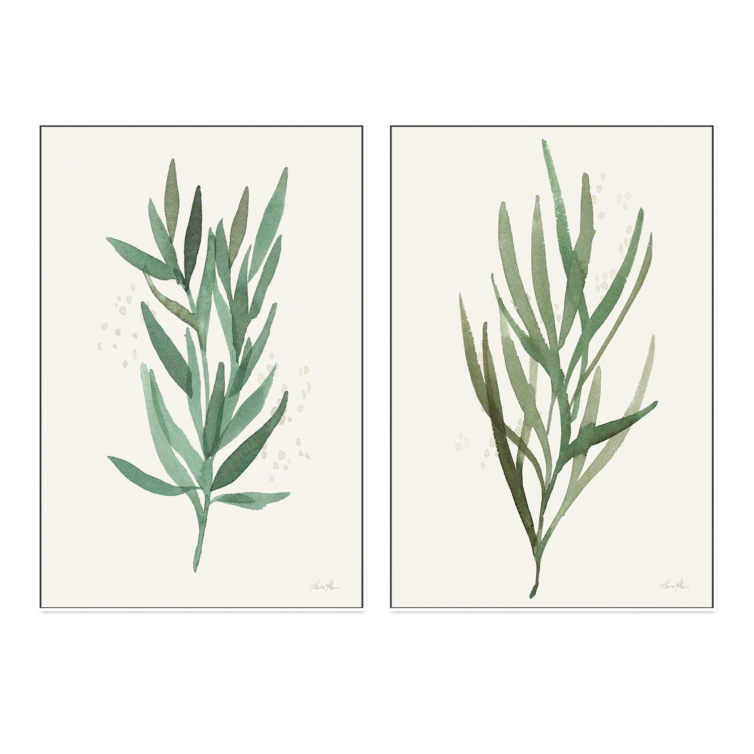 wall-art-print-canvas-poster-framed-Green Leaves, Style B & C, Set Of 2 , By Laura Horn-GIOIA-WALL-ART