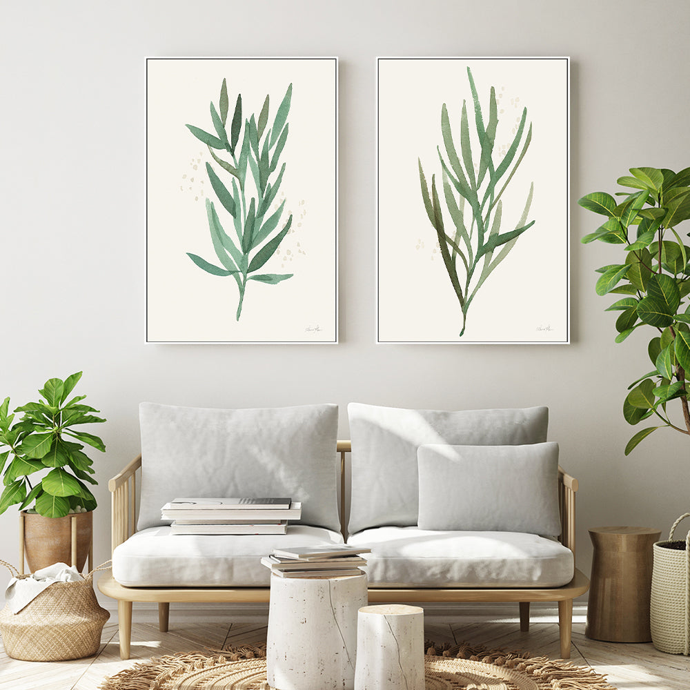 wall-art-print-canvas-poster-framed-Green Leaves, Style B & C, Set Of 2 , By Laura Horn-GIOIA-WALL-ART