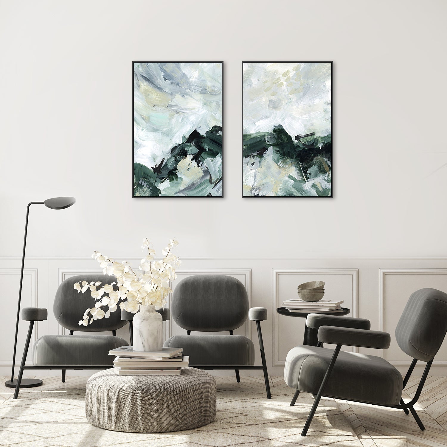 wall-art-print-canvas-poster-framed-Green Mountain, Set Of 2-by-Emily Wood-Gioia Wall Art