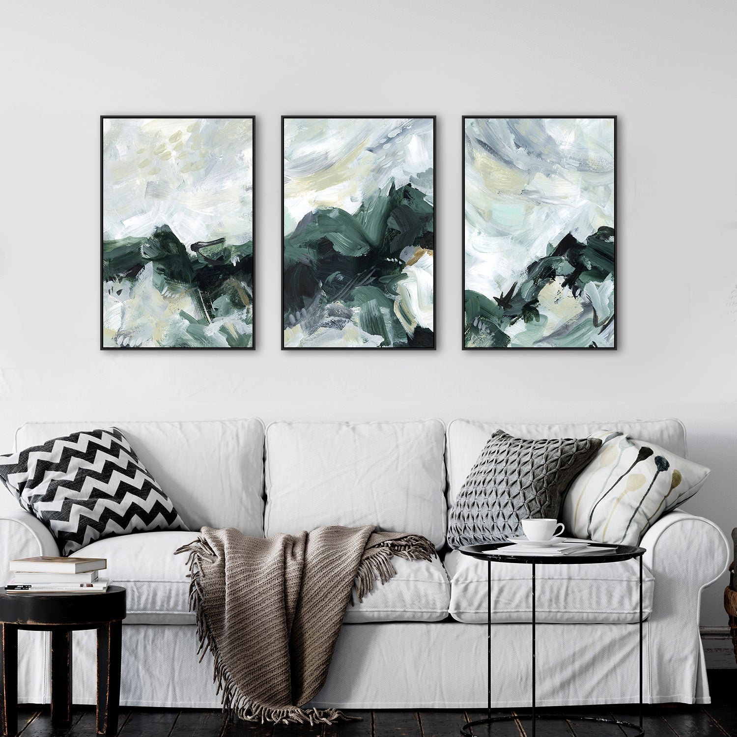 wall-art-print-canvas-poster-framed-Green Mountain, Set Of 3-by-Emily Wood-Gioia Wall Art