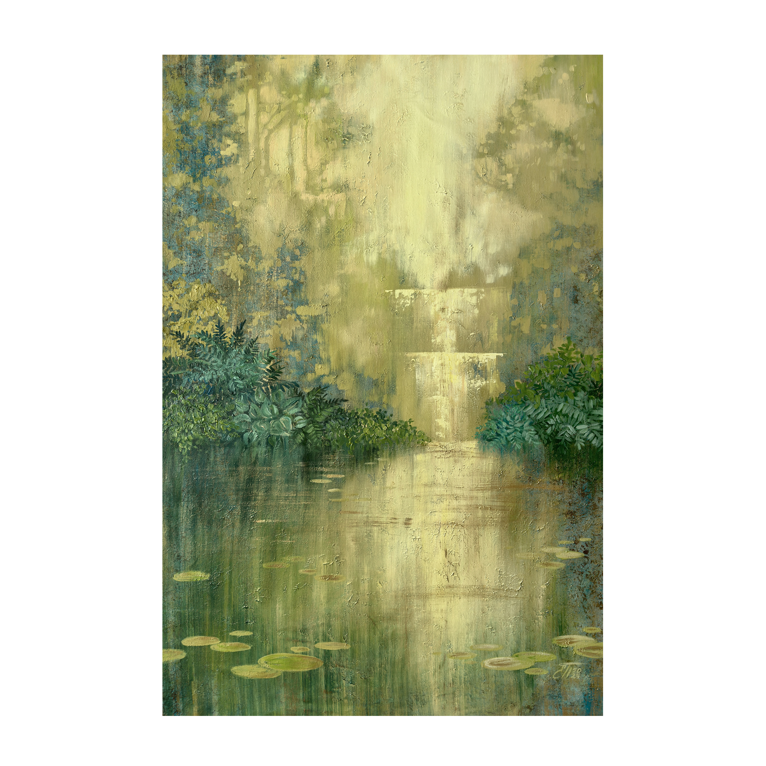 wall-art-print-canvas-poster-framed-Green Pond By The Waterfall , By Ekaterina Prisich-1