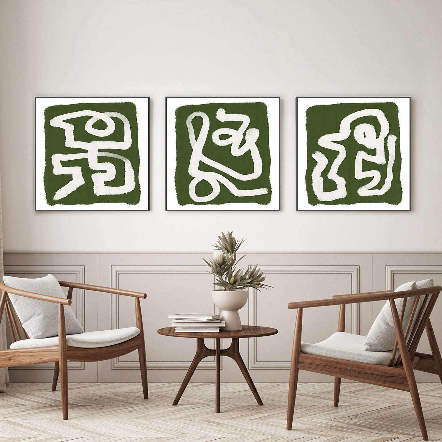 wall-art-print-canvas-poster-framed-Green Scribble, Style B,C & D, Set Of 3-by-Sharyn Bursic-Gioia Wall Art