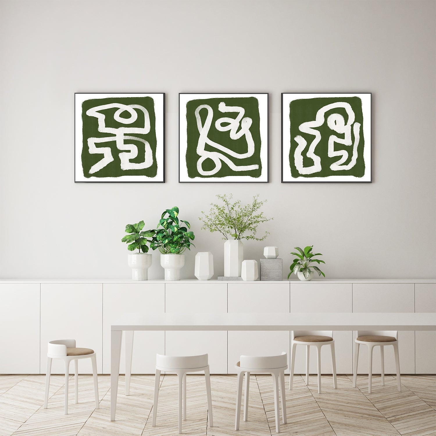 wall-art-print-canvas-poster-framed-Green Scribble, Style B,C & D, Set Of 3-by-Sharyn Bursic-Gioia Wall Art