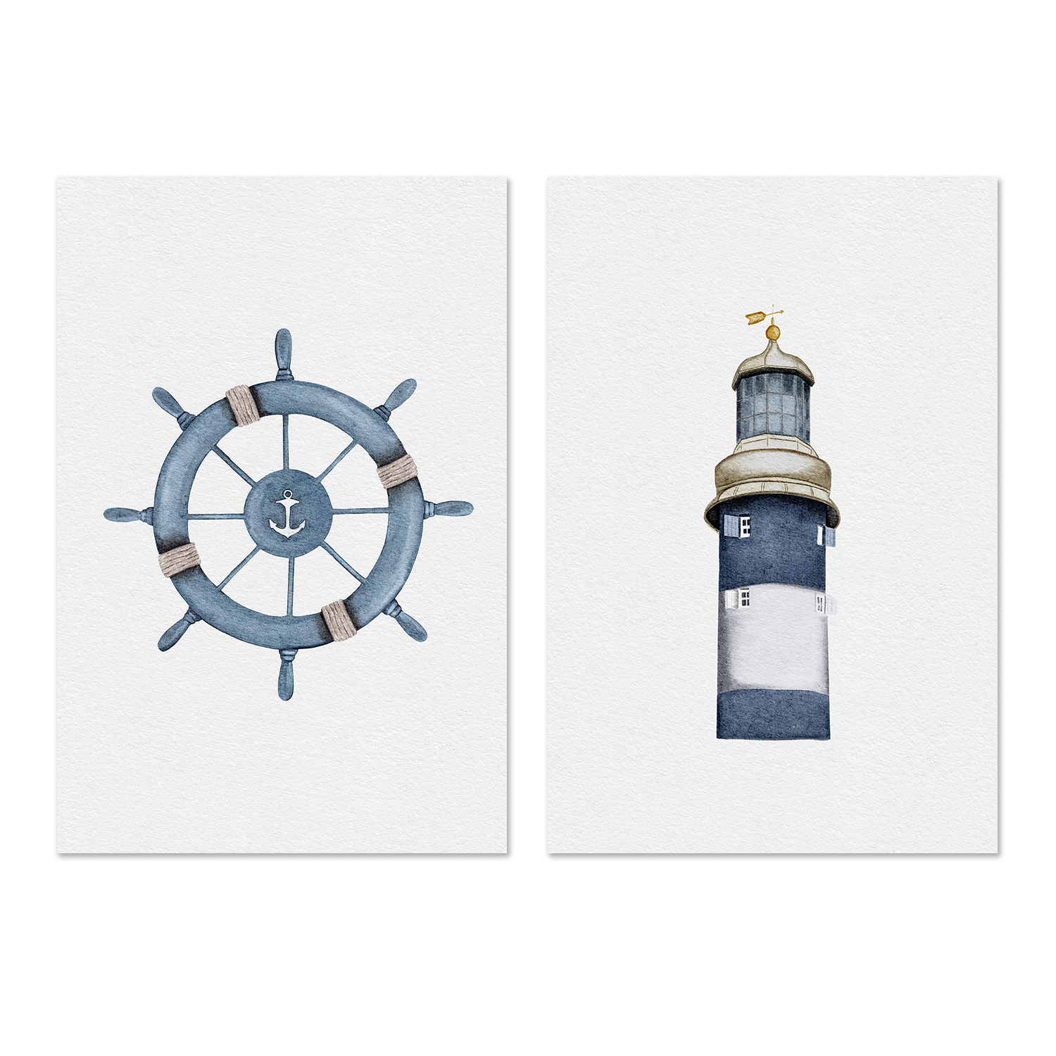 wall-art-print-canvas-poster-framed-Helm Wheel and Lighthouse, Set Of 2 , By Leah Straatsma-1