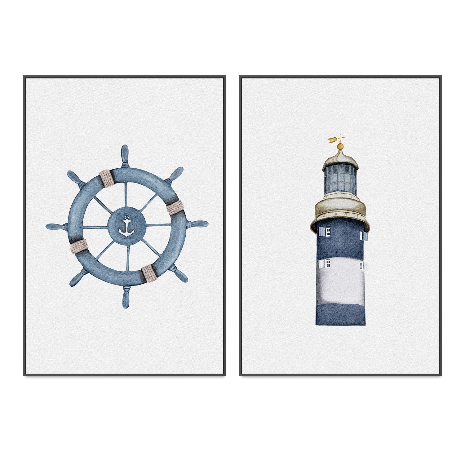 wall-art-print-canvas-poster-framed-Helm Wheel and Lighthouse, Set Of 2 , By Leah Straatsma-3