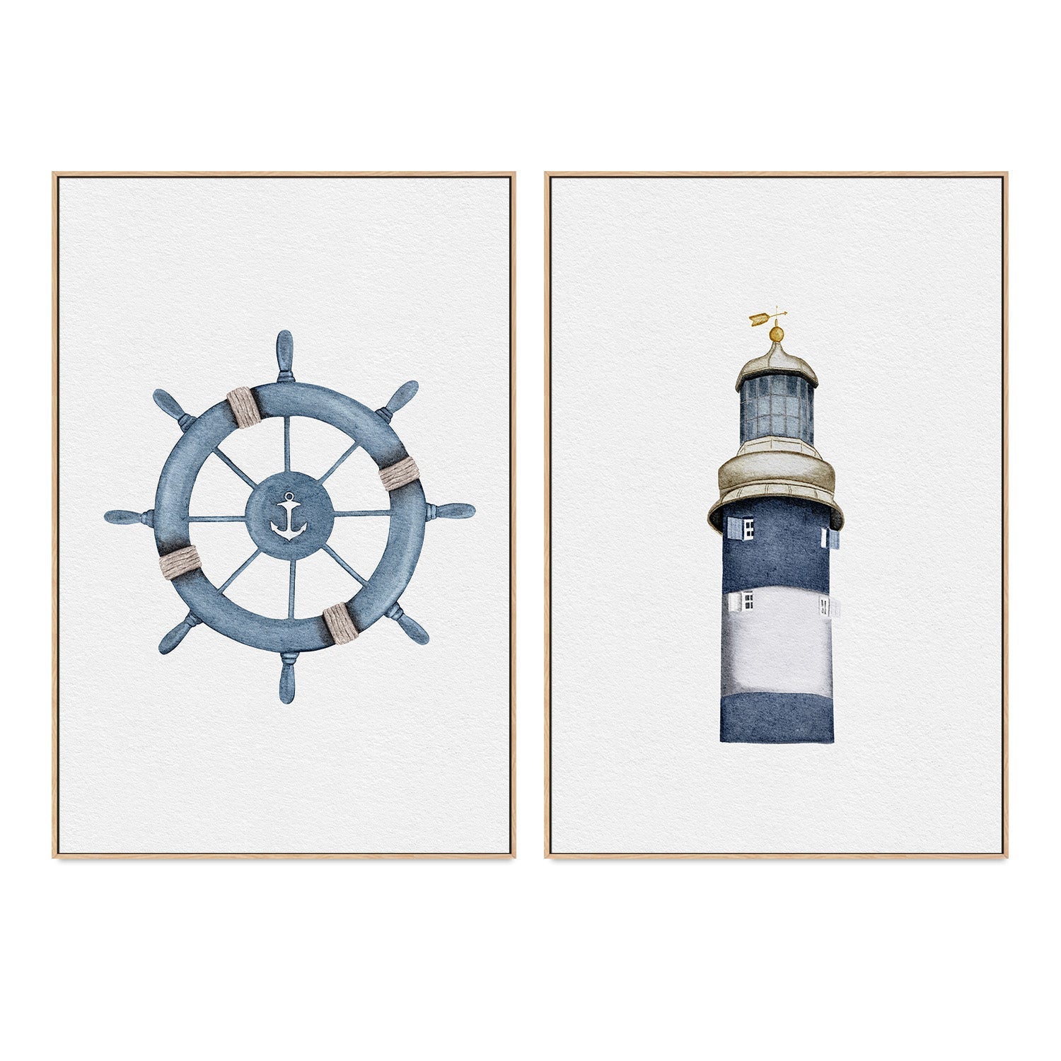 wall-art-print-canvas-poster-framed-Helm Wheel and Lighthouse, Set Of 2 , By Leah Straatsma-4