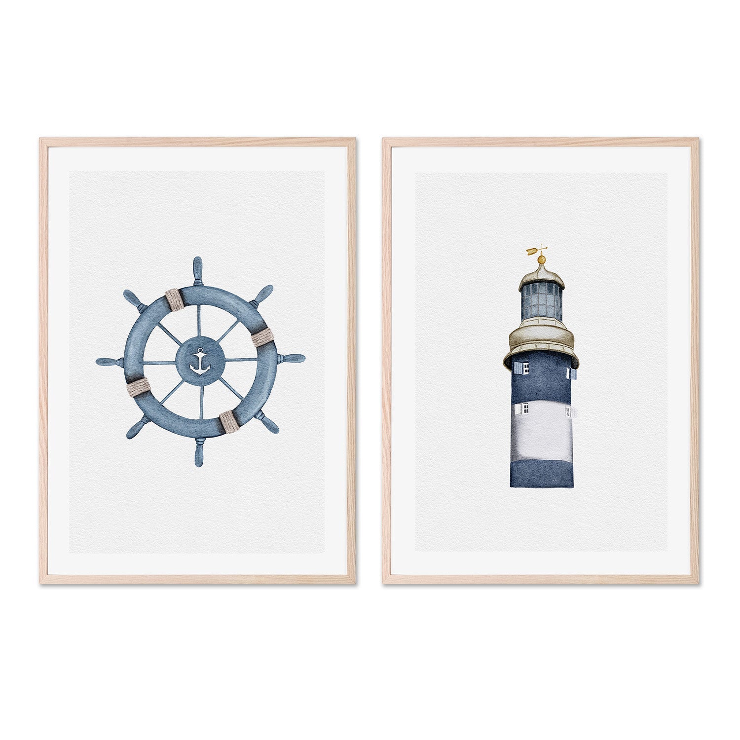 wall-art-print-canvas-poster-framed-Helm Wheel and Lighthouse, Set Of 2 , By Leah Straatsma-6