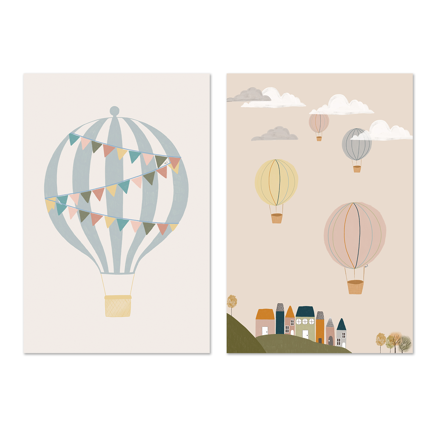 wall-art-print-canvas-poster-framed-Hot Air Balloons, Set of 2 , By Menina Lisboa-1