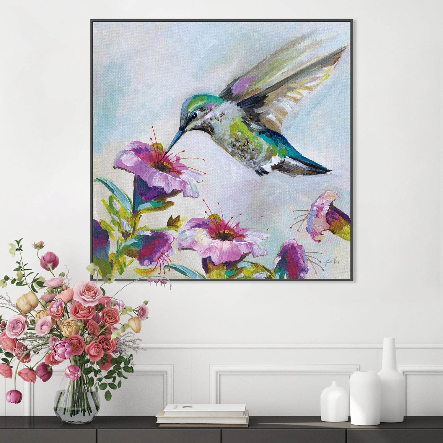 wall-art-print-canvas-poster-framed-Hummingbird Florals, Style B-by-Jeanette Vertentes-Gioia Wall Art