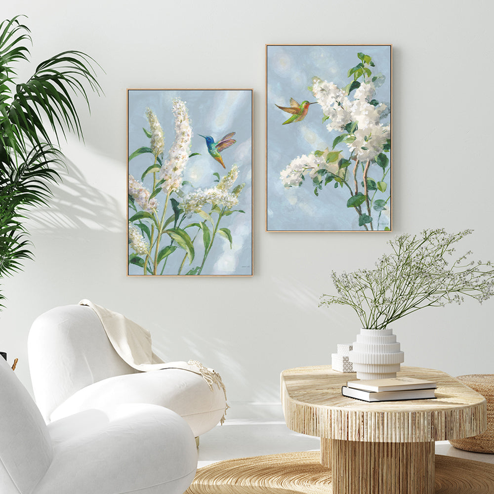 wall-art-print-canvas-poster-framed-Hummingbird Spring Soft Blue, Set of 2-by-Danhui Nai-Gioia Wall Art