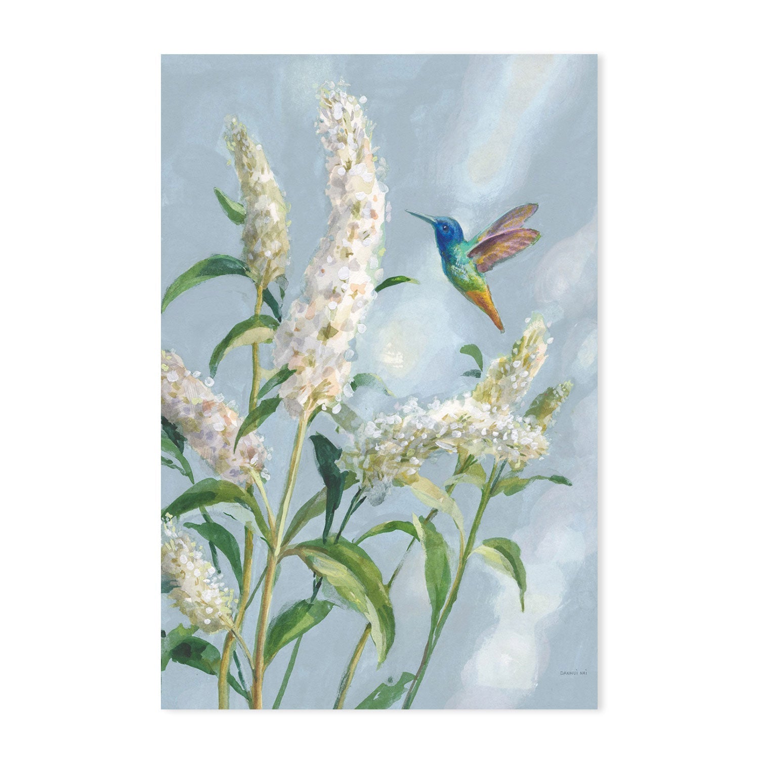 wall-art-print-canvas-poster-framed-Hummingbird Spring Soft Blue, Set of 2-by-Danhui Nai-Gioia Wall Art