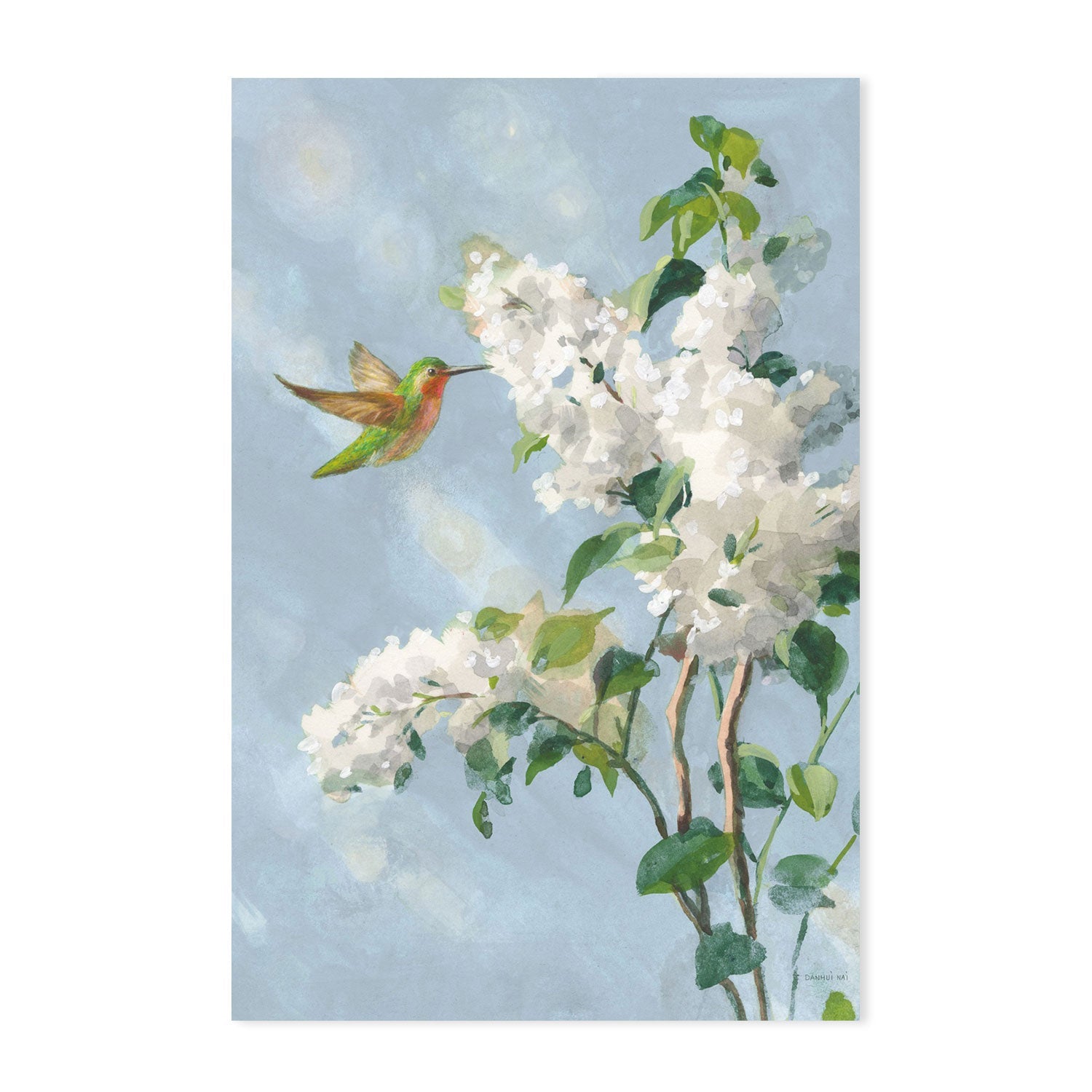 wall-art-print-canvas-poster-framed-Hummingbird Spring Soft Blue, Set of 2-by-Danhui Nai-Gioia Wall Art