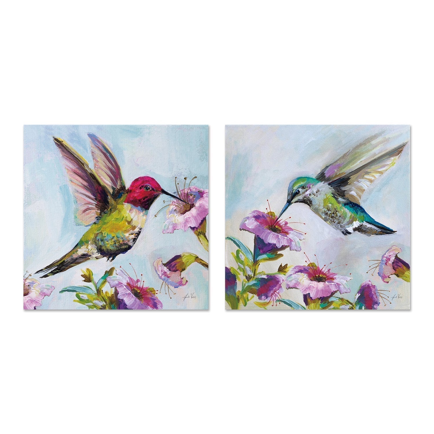 wall-art-print-canvas-poster-framed-Hummingbirds Floral, Set of 2-by-Jeanette Vertentes-Gioia Wall Art