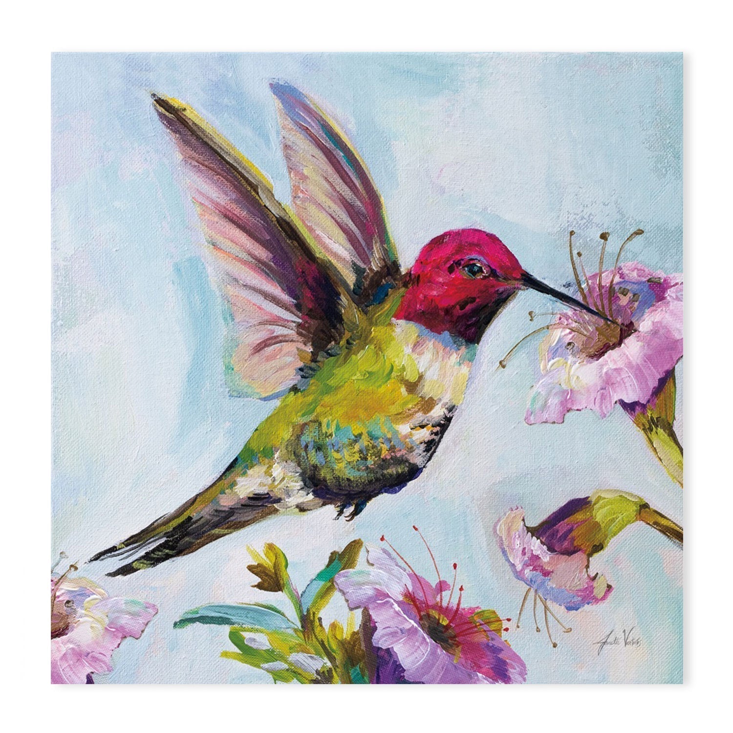 wall-art-print-canvas-poster-framed-Hummingbirds Floral, Set of 2-by-Jeanette Vertentes-Gioia Wall Art