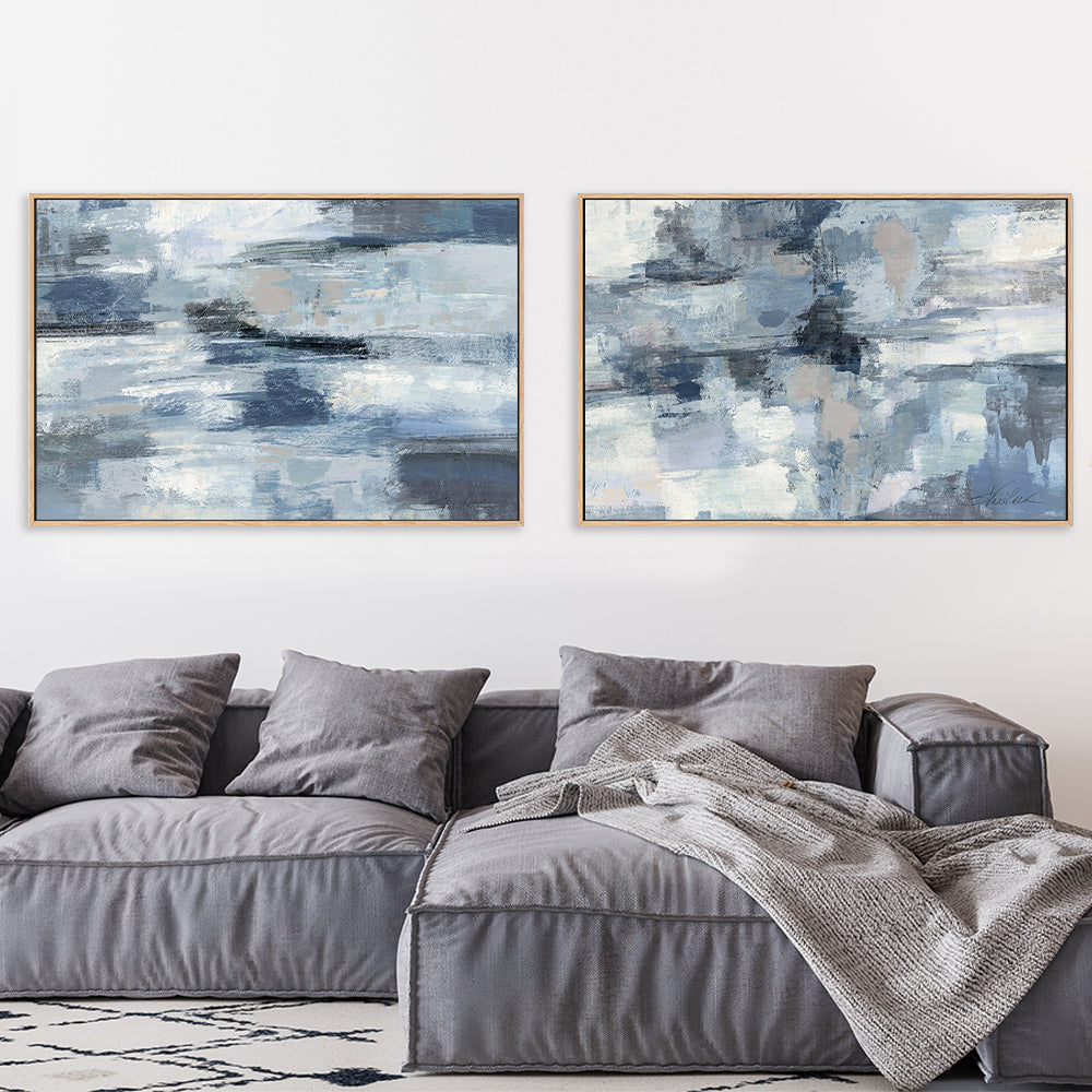 wall-art-print-canvas-poster-framed-In the Clouds Indigo and Gray, Clear Water Indigo and Gray, Set Of 2-by-Silvia Vassileva-Gioia Wall Art