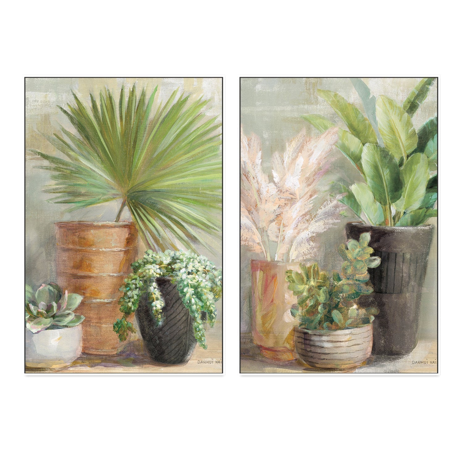 wall-art-print-canvas-poster-framed-Indoor Garden, Set of 2-by-Danhui Nai-Gioia Wall Art