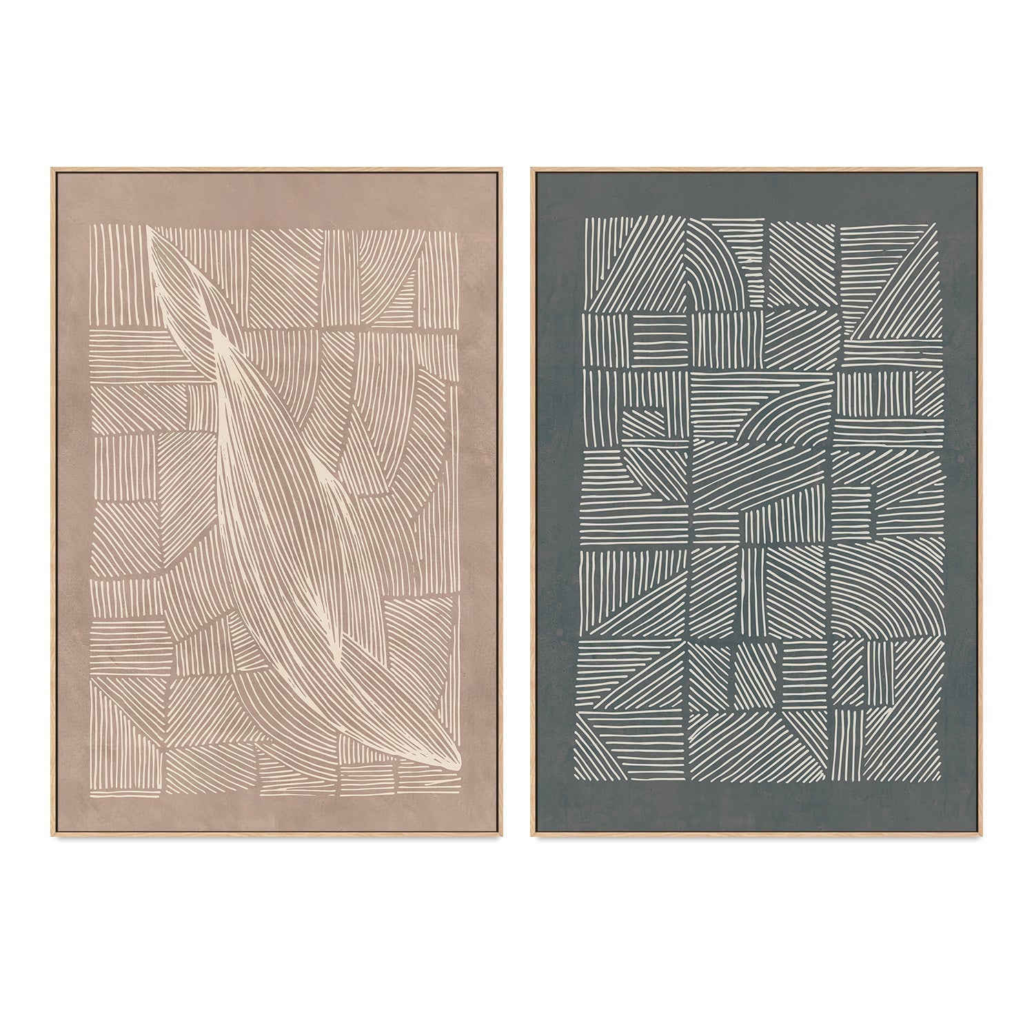 wall-art-print-canvas-poster-framed-Irregular Lines And Patterns, Set Of 2-GIOIA-WALL-ART