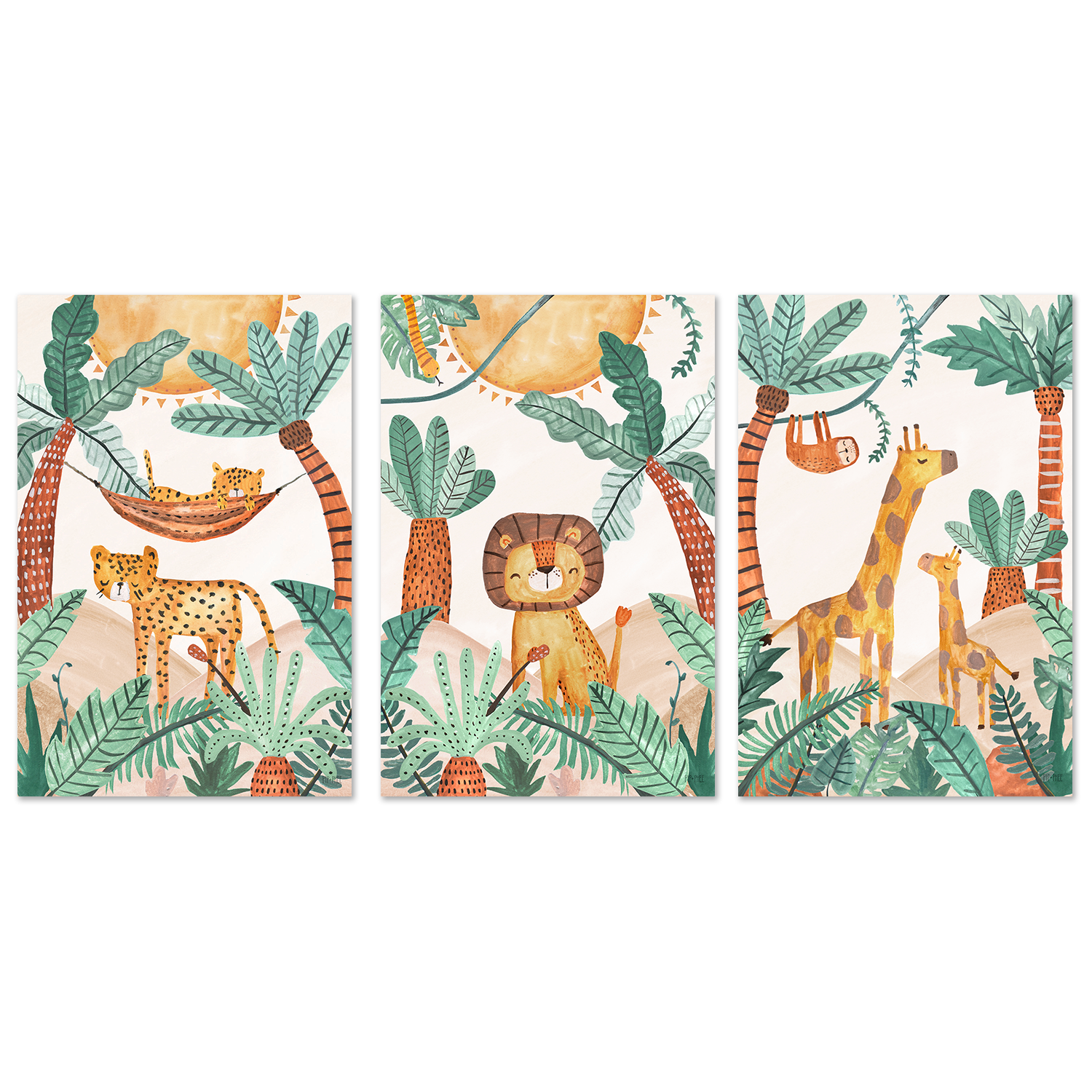 wall-art-print-canvas-poster-framed-Jungle Horizon, Set of 3 , By Pip and Phee-1