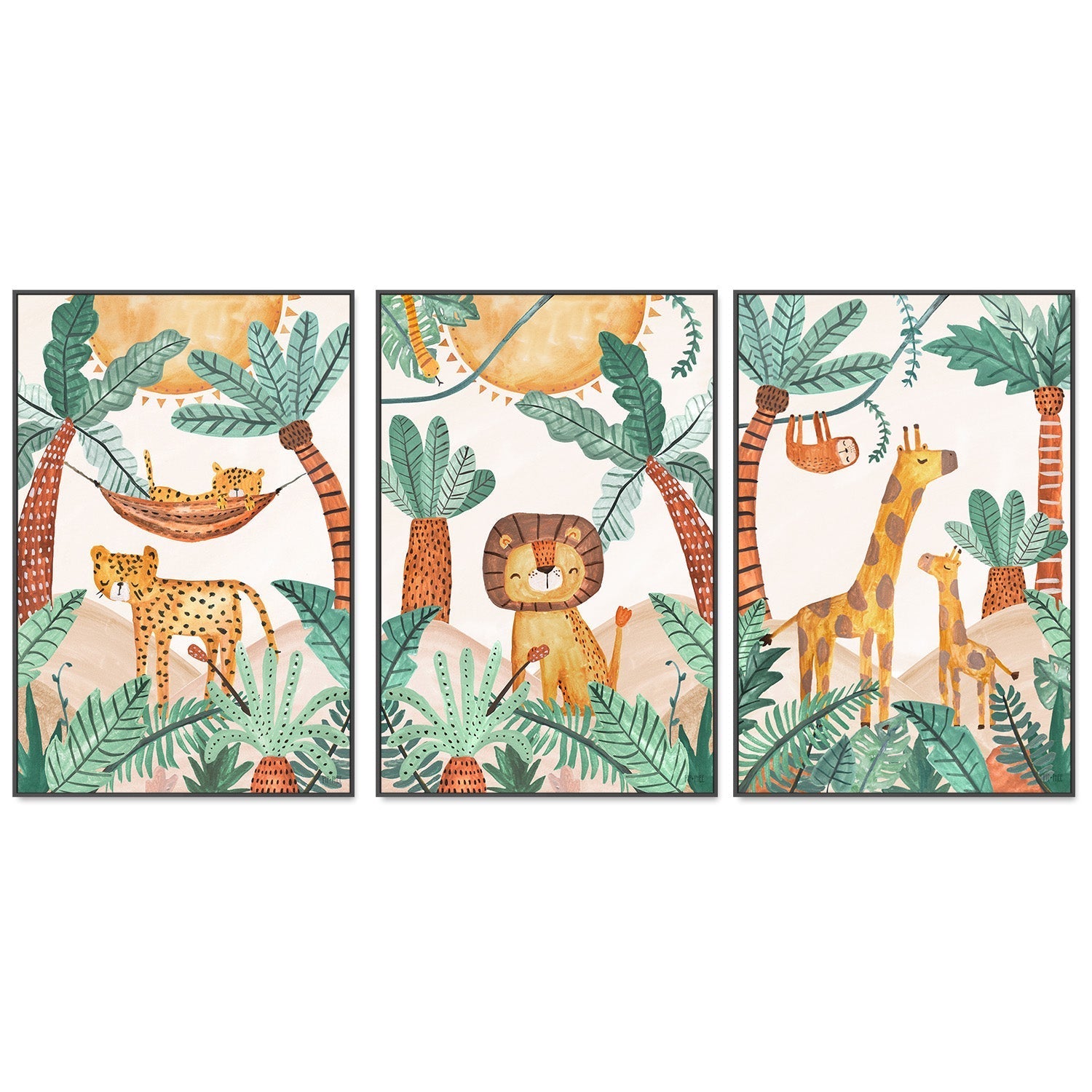 wall-art-print-canvas-poster-framed-Jungle Horizon, Set of 3 , By Pip and Phee-3