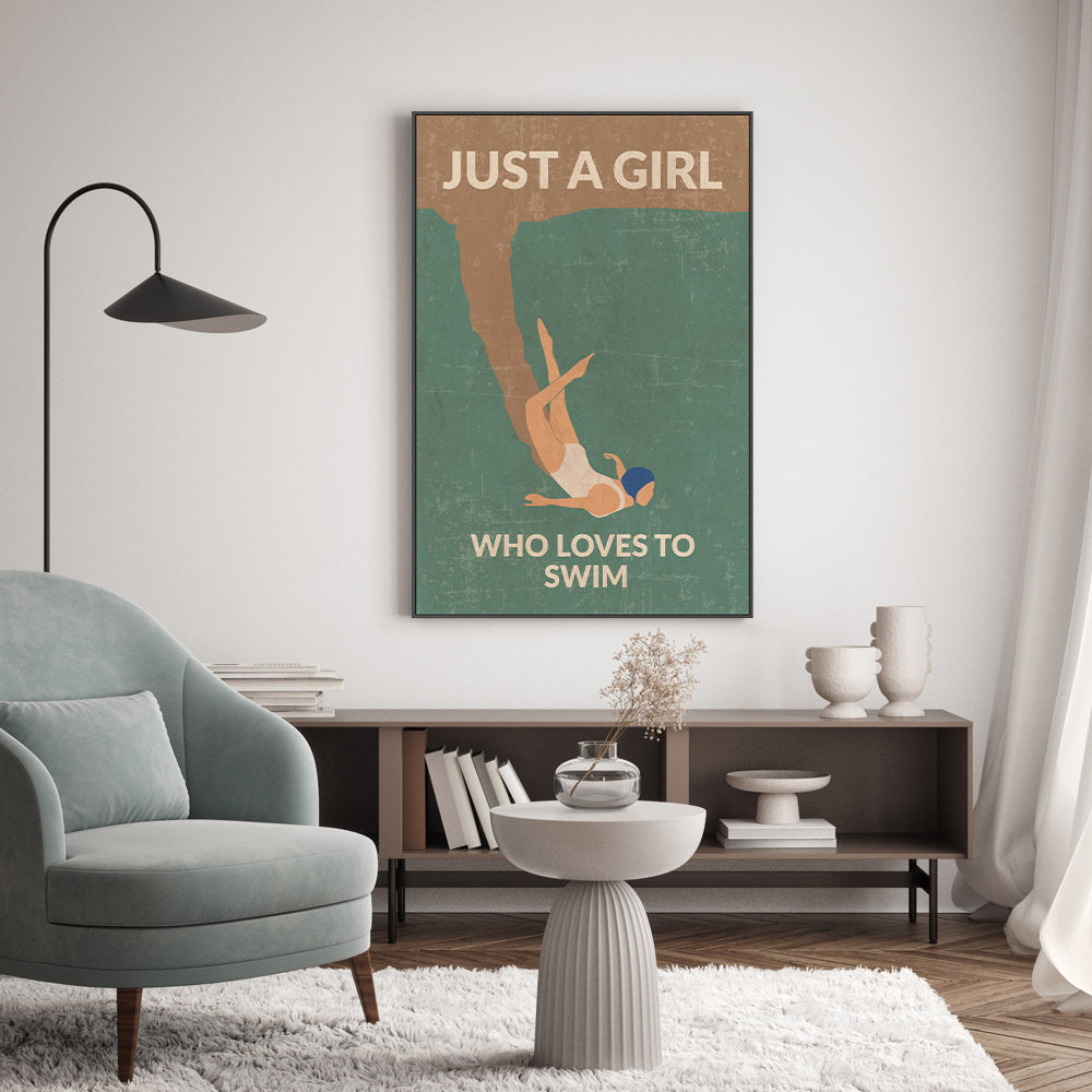 wall-art-print-canvas-poster-framed-Just A Girl Who Loves To Swim, Style B , By Jon Downer-GIOIA-WALL-ART