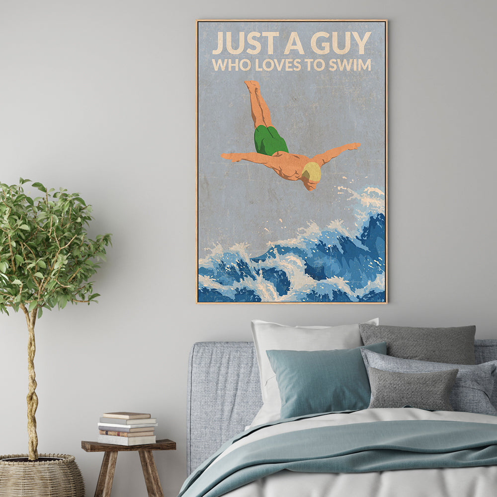 wall-art-print-canvas-poster-framed-Just A Guy Who Loves To Swim, Style A , By Jon Downer-GIOIA-WALL-ART