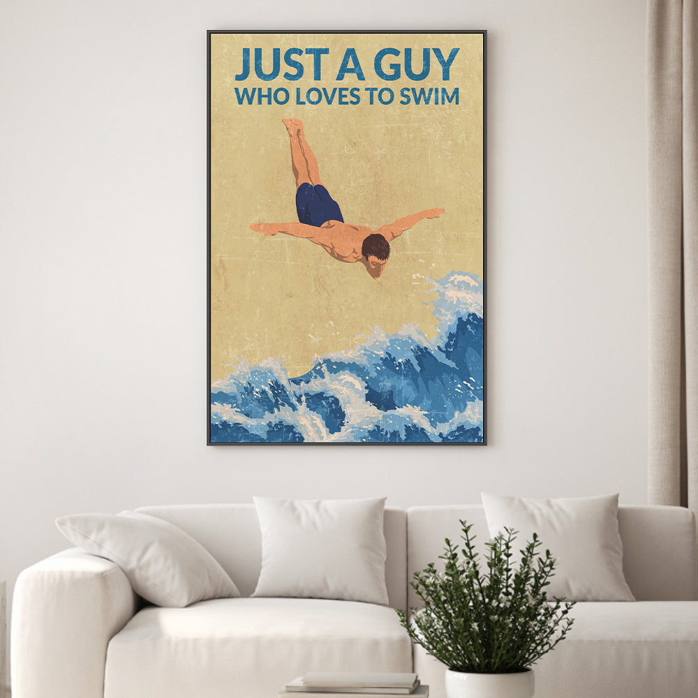 wall-art-print-canvas-poster-framed-Just A Guy Who Loves To Swim, Style B , By Jon Downer-GIOIA-WALL-ART