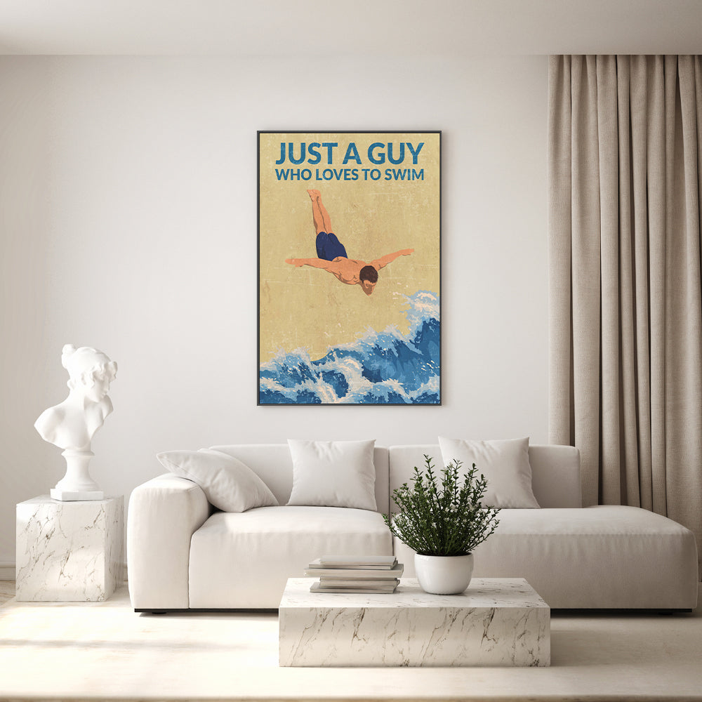 wall-art-print-canvas-poster-framed-Just A Guy Who Loves To Swim, Style B , By Jon Downer-GIOIA-WALL-ART