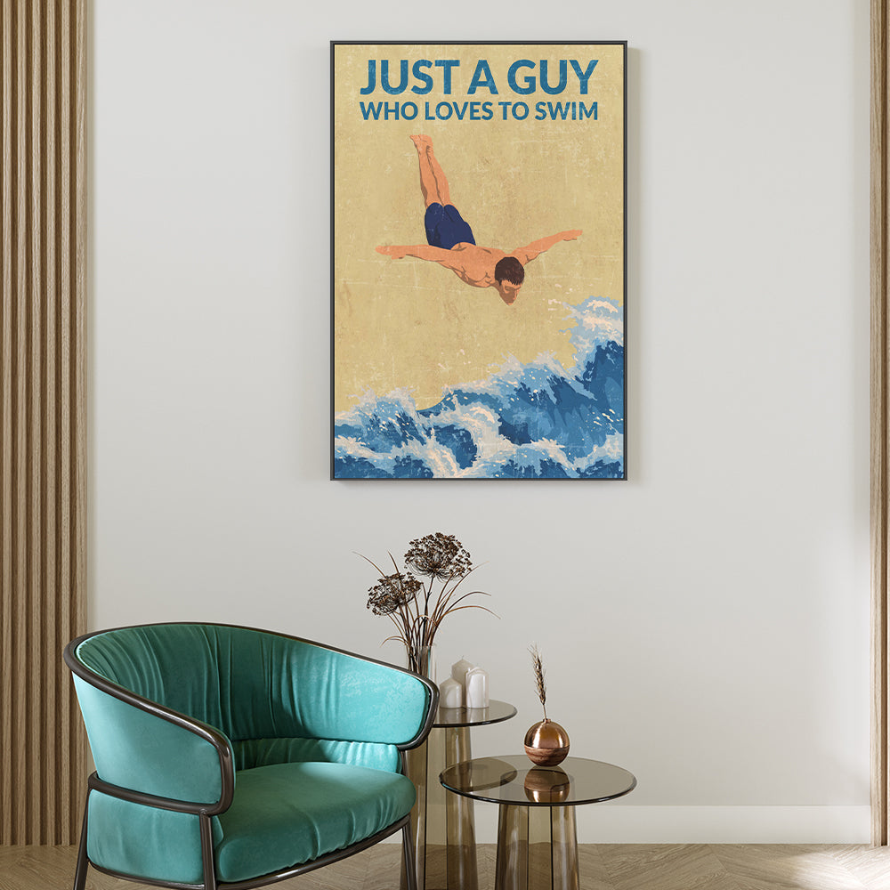 wall-art-print-canvas-poster-framed-Just A Guy Who Loves To Swim, Style B , By Jon Downer-GIOIA-WALL-ART