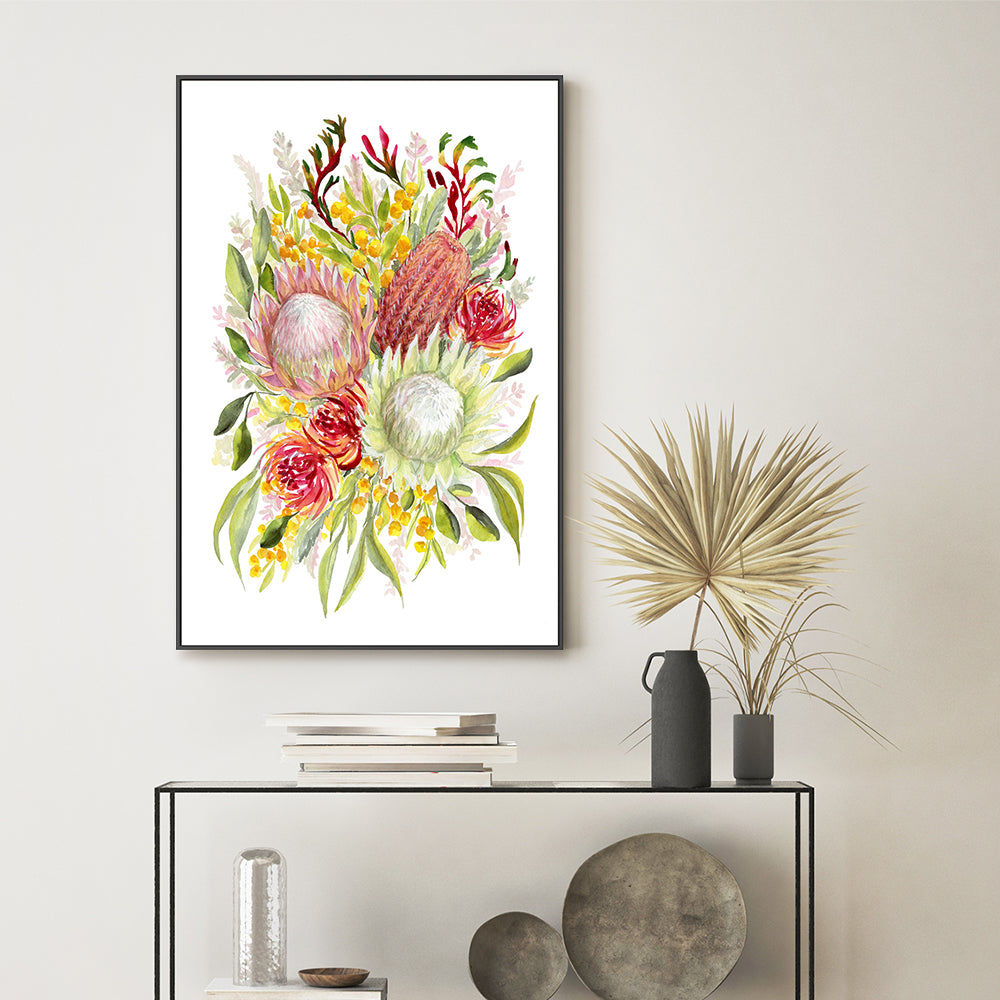 wall-art-print-canvas-poster-framed-King Protea And Banksia, Style B , By Jessie Mitchelson-GIOIA-WALL-ART