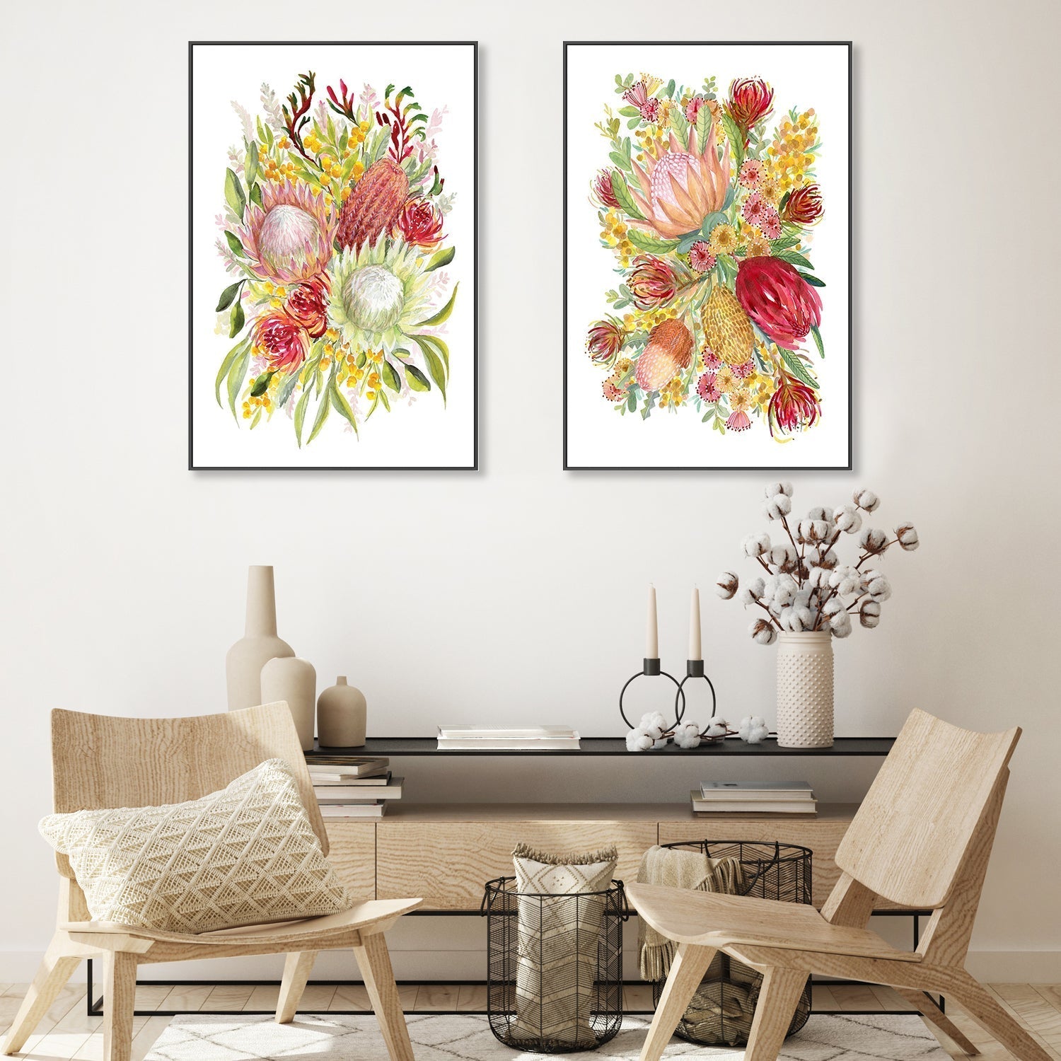 wall-art-print-canvas-poster-framed-King Protea And Banksia, Style B & D, Set of 2 , By Jessie Mitchelson-GIOIA-WALL-ART