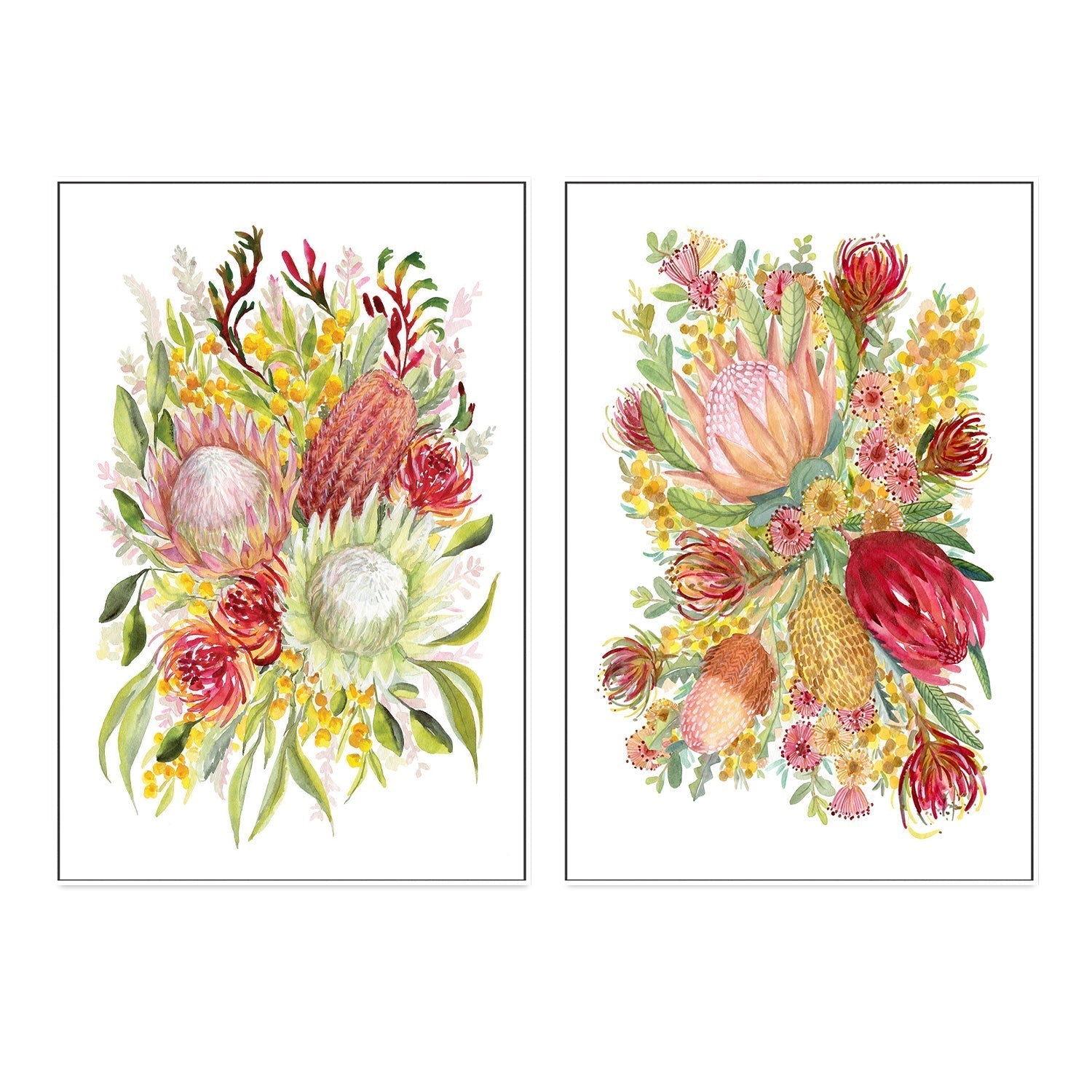 wall-art-print-canvas-poster-framed-King Protea And Banksia, Style B & D, Set of 2 , By Jessie Mitchelson-GIOIA-WALL-ART