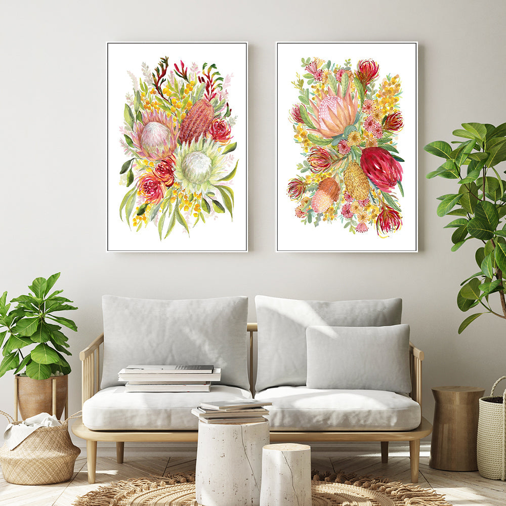 wall-art-print-canvas-poster-framed-King Protea And Banksia, Style B & D, Set of 2 , By Jessie Mitchelson-GIOIA-WALL-ART