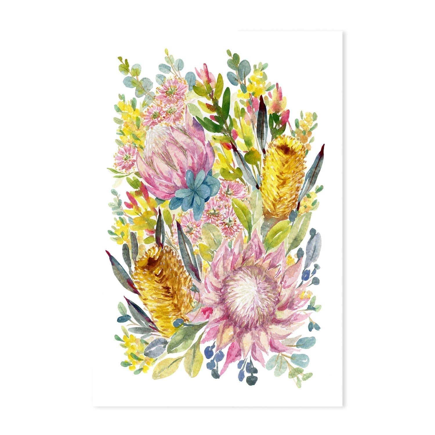 wall-art-print-canvas-poster-framed-King Protea And Banksia, Style C , By Jessie Mitchelson-GIOIA-WALL-ART