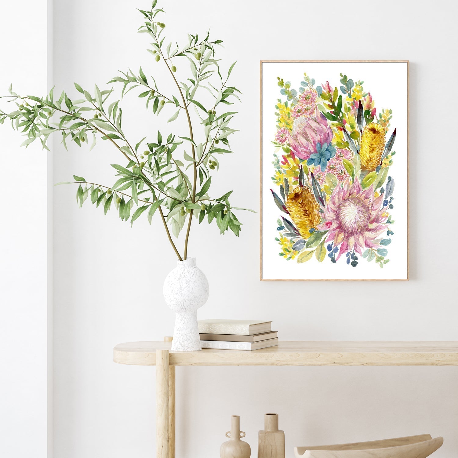 wall-art-print-canvas-poster-framed-King Protea And Banksia, Style C , By Jessie Mitchelson-GIOIA-WALL-ART