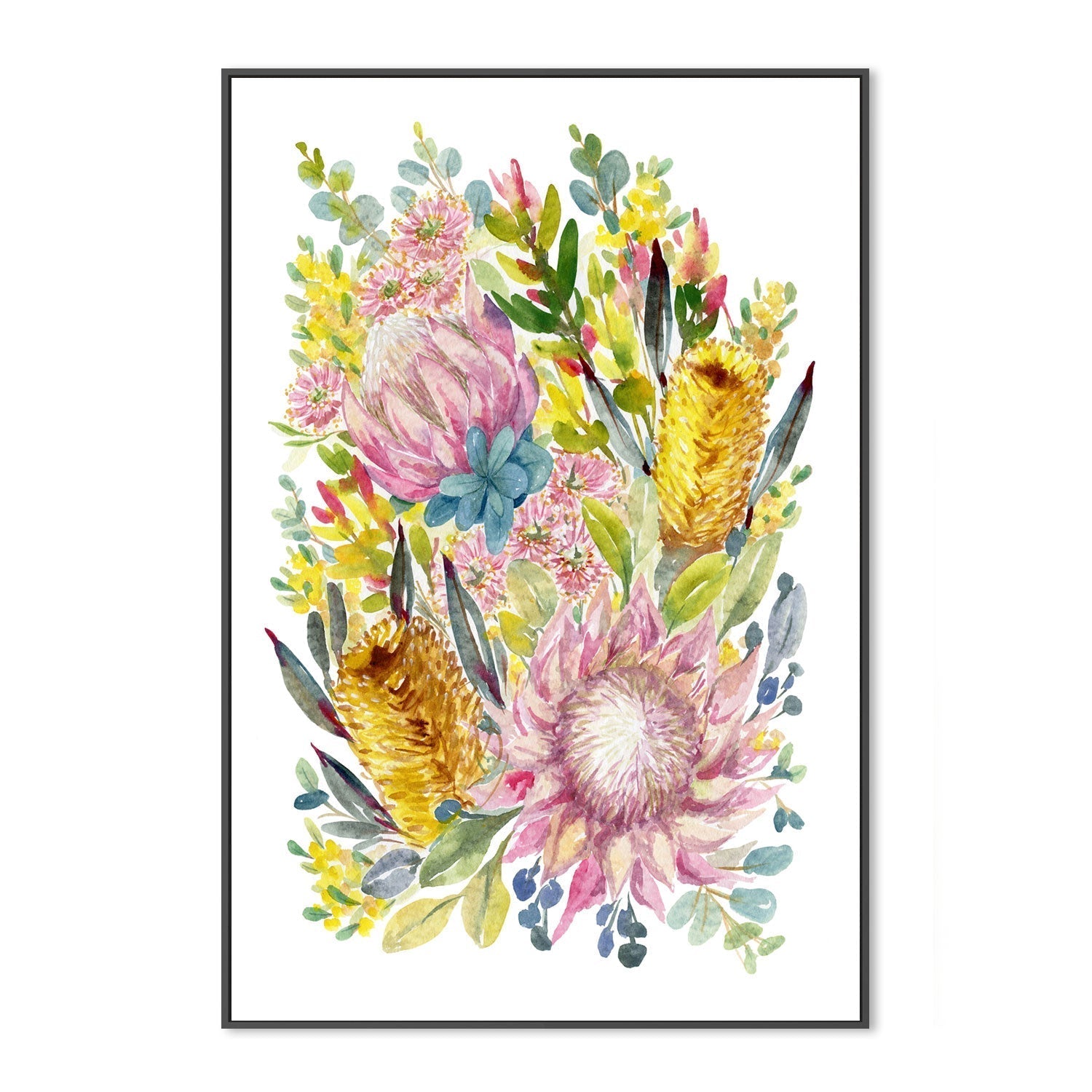 wall-art-print-canvas-poster-framed-King Protea And Banksia, Style C , By Jessie Mitchelson-GIOIA-WALL-ART