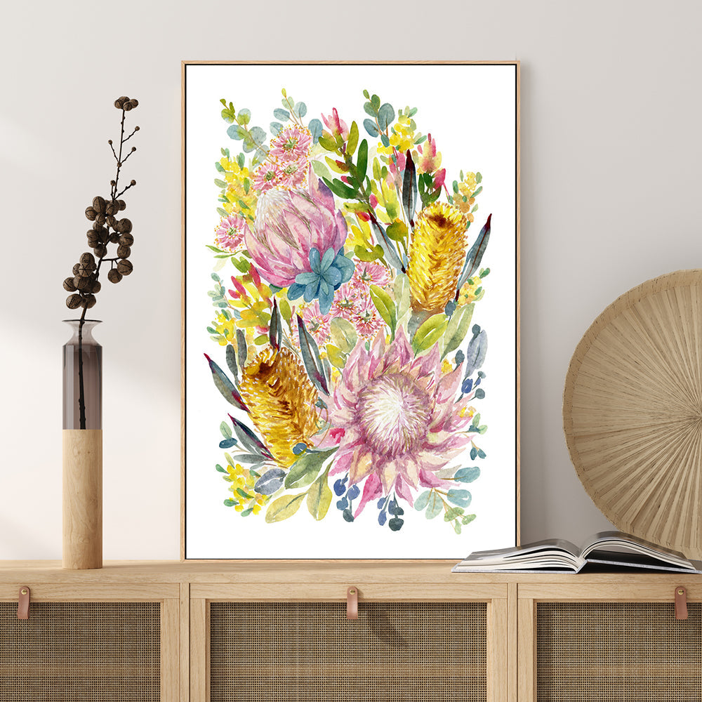 wall-art-print-canvas-poster-framed-King Protea And Banksia, Style C , By Jessie Mitchelson-GIOIA-WALL-ART