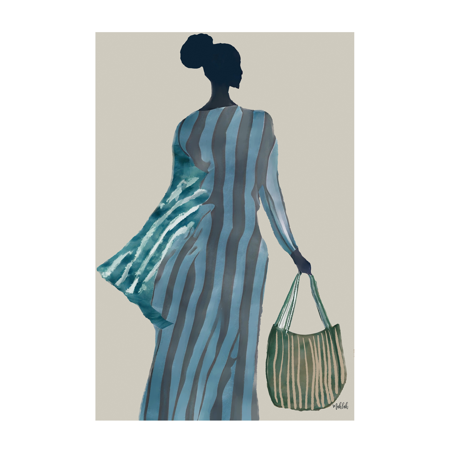 wall-art-print-canvas-poster-framed-Lady with the Green Bag , By Inkheart Designs-1