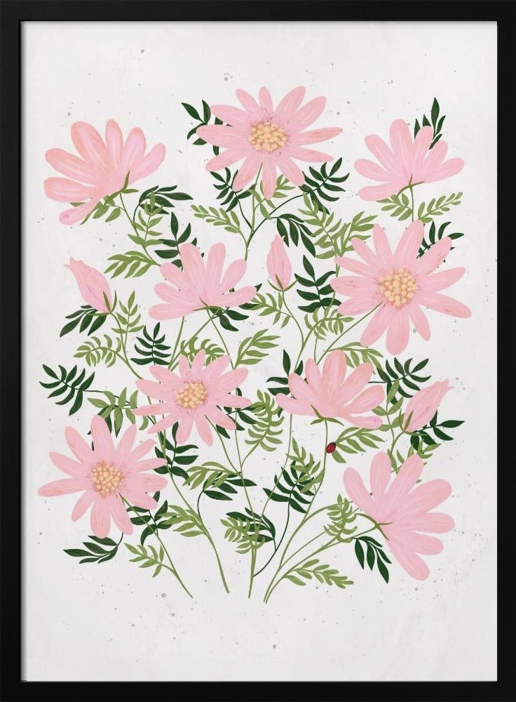 wall-art-print-canvas-poster-framed-Ladybug flowers pink , By EMELIEmaria-3