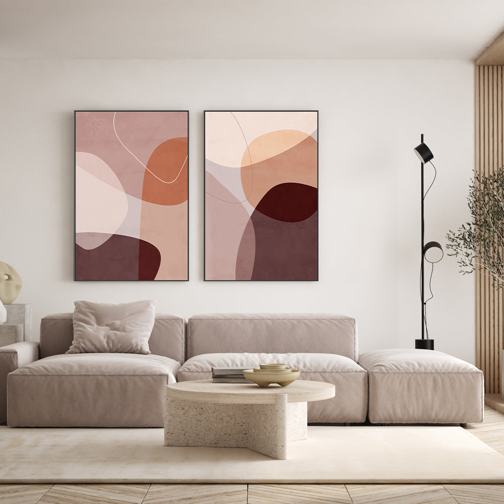 wall-art-print-canvas-poster-framed-Layered Shapes, Style A & B, Set Of 2-GIOIA-WALL-ART